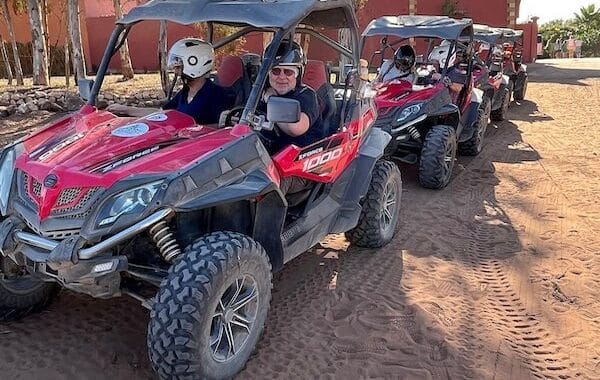 Buggies racing through the desert landscape in Agadir.