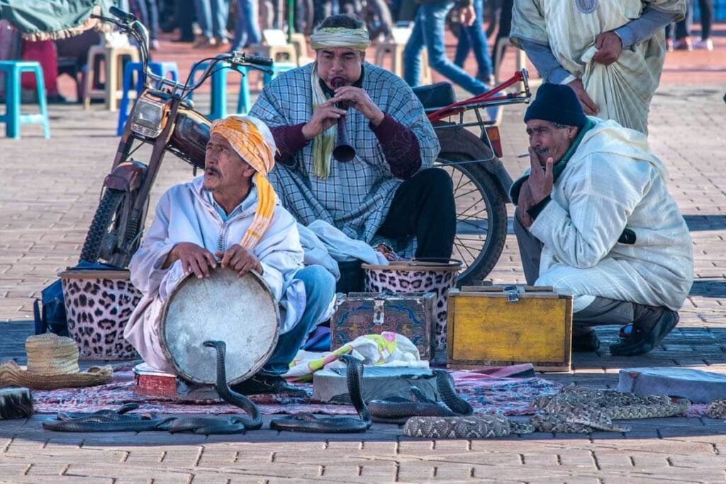 Tourists enjoying a guided tour in Marrakech during the Marrakech day trip from Agadir.