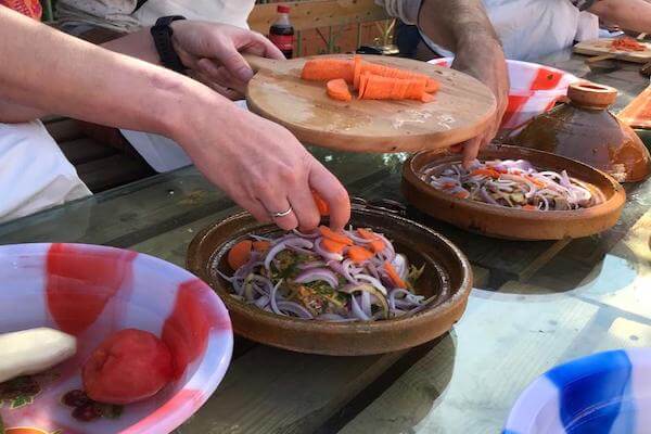 Enjoying a meal after a cooking class in Tamraght