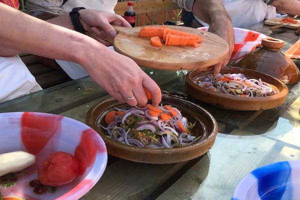 Enjoying a meal after a cooking class in Taghazout